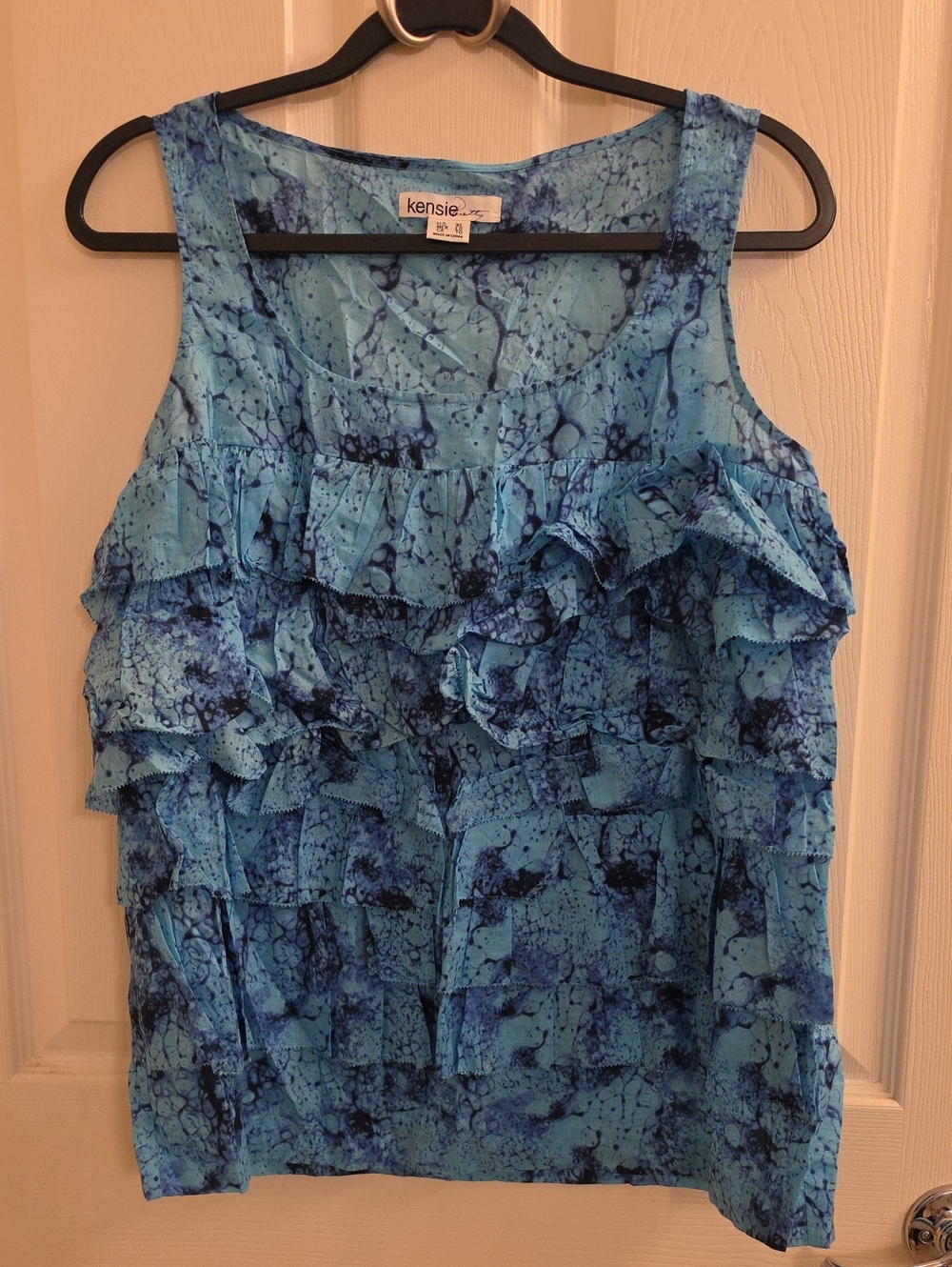 Kensie Blue Ruffle Sleeveless Blouse - 100% Cotton